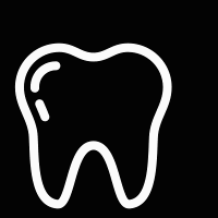 Animated tooth icon in white with black background
